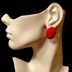 Silver Tone Red Earring Set